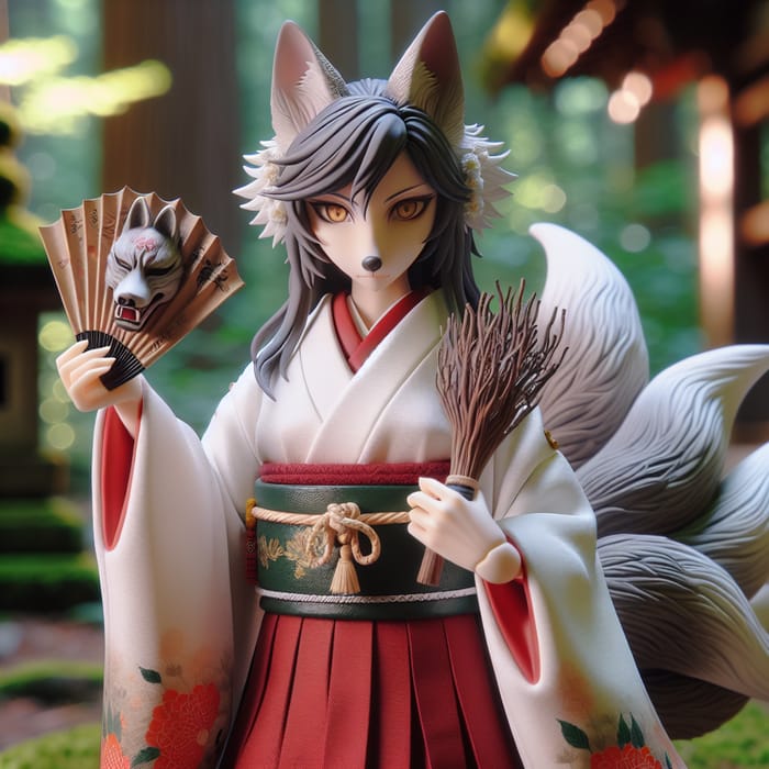 Wolf Toji - Traditional Japanese Shrine Maiden with Lupine Features