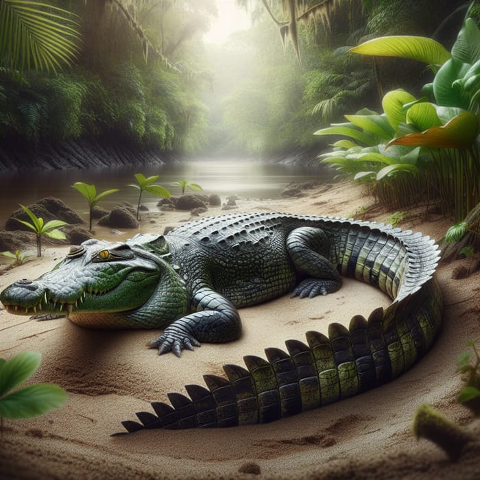 Majestic Crocodile Resting by Riverbank