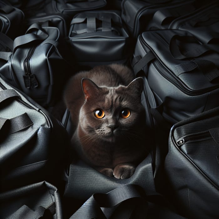 Minimalist Cat Drawing with Marijuana Bags in Dark Colors
