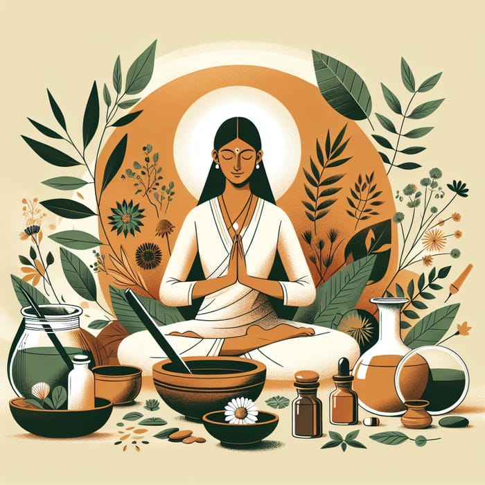 Ayurveda Serenity: Traditional Healing Illustration