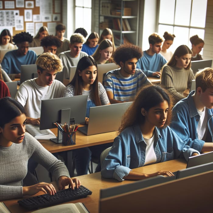 Diverse School Students Engaged in Computer-based Learning