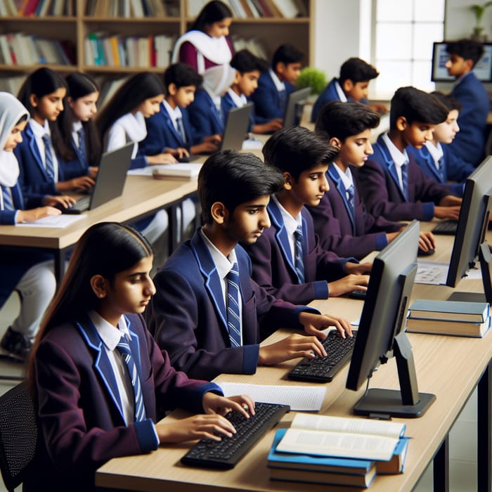 Indian School Students Engaged in Online Learning | Educational Environment