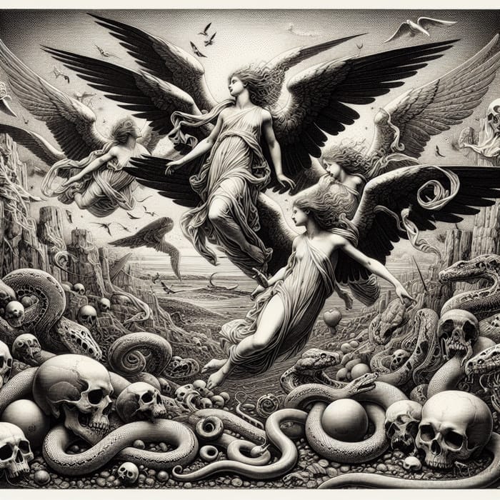 Post-Victorian Fantasy Engraving: Angels, Skulls, and Serpents