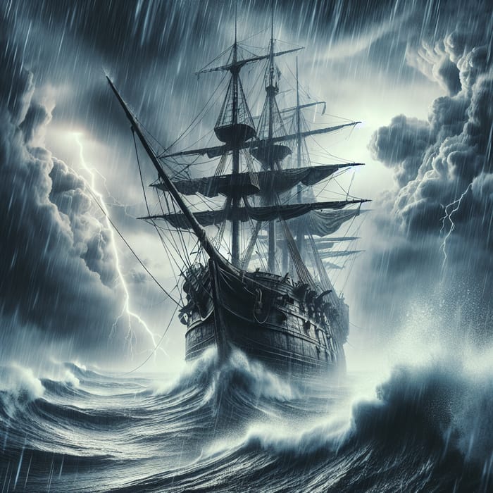 Ancient Battle Ship in Strom | Historic Power and Resilience