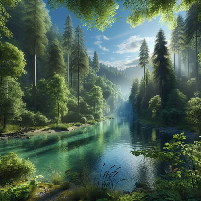 Tranquil Forest and Lake Scene | Calm Nature Landscape Art