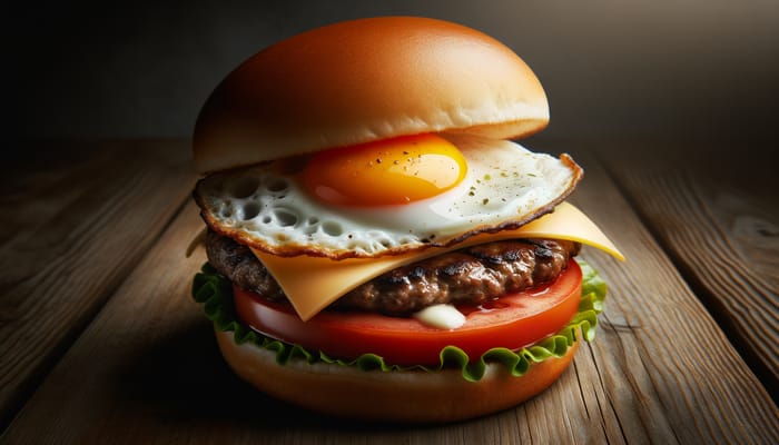 Golden Fried Egg Burger with Toasted Bun