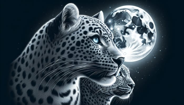 Enigmatic Leopards: Moonlit Beauty in Grey and Blue Artwork