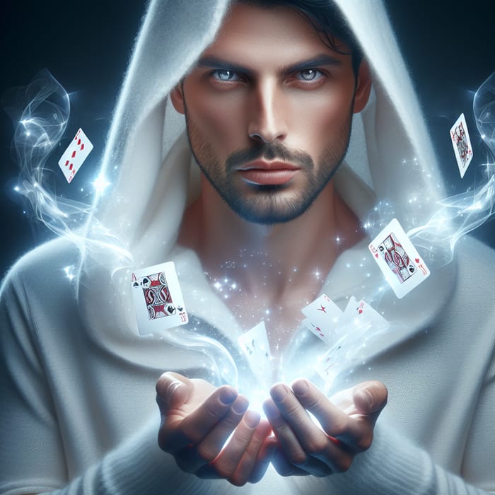 White Wizard Conjuring Enchanted Poker Cards - Magical Image