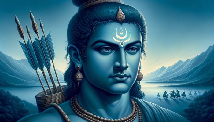 Traditional Hindu Deity Sri Rama: Divine Man with Blue Skin & Bow