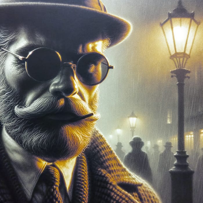 Mysterious 1950s London Street | Bearded Man Foggy Close-Up
