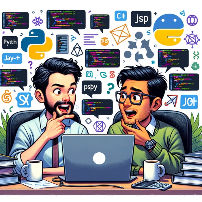 Humorous Cartoon of Software Developers Discussing Code