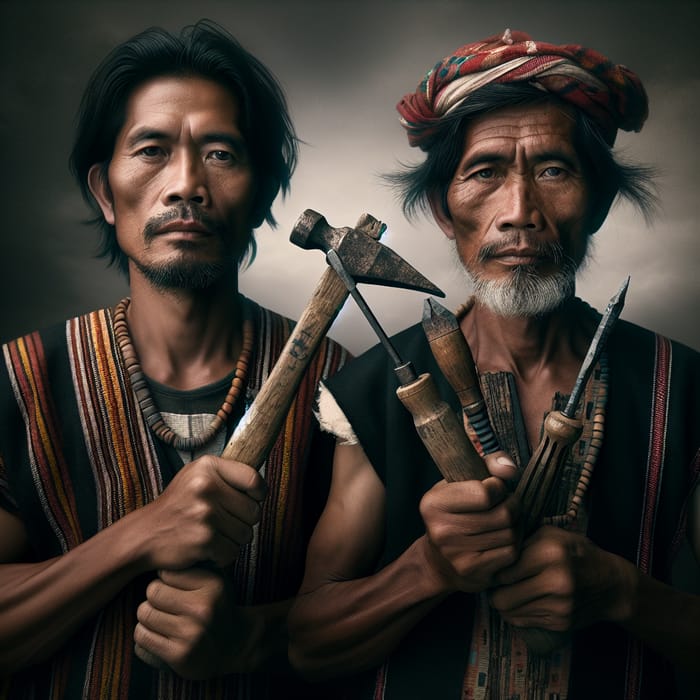 Indigenous Ivatan Men with Wooden and Metal Tools | Traditional Attire