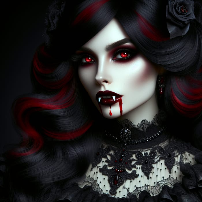 Ethereal Vampire Beauty with Crimson Lips