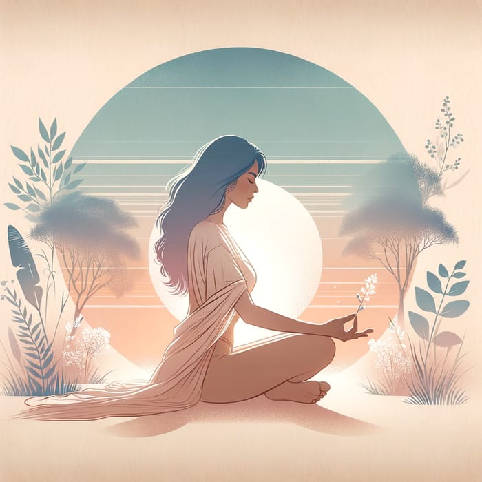 Tranquil Woman in Nature Setting | Holistic Wellness Artwork
