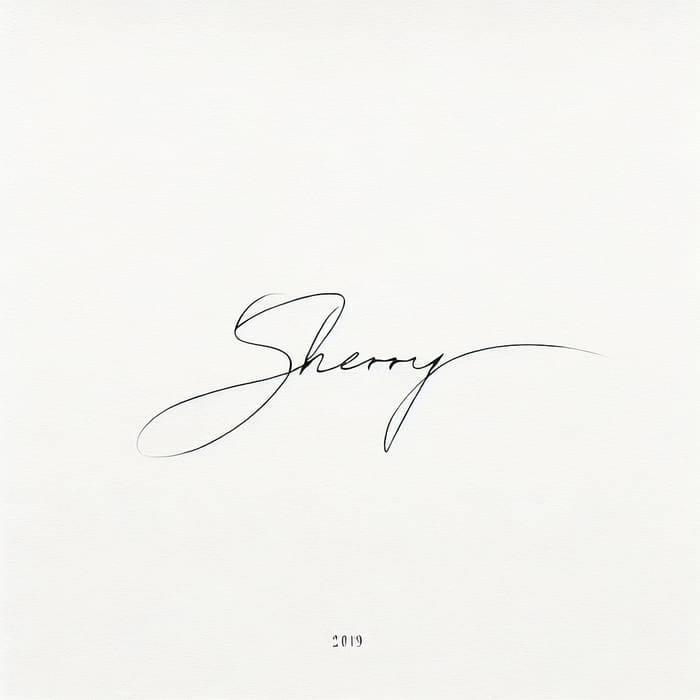 Elegant Feather Signature 'Sherry' on White Canvas