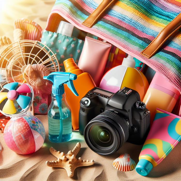 Dynamic Beach Scene with Colorful Essentials | Tropical Getaway