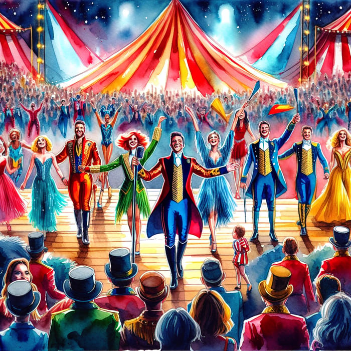 Vibrant Watercolor Illustration of The Greatest Showman
