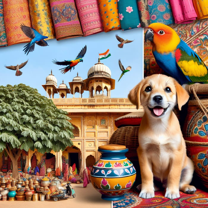 Adorable Dog in Vibrant Indian Scene