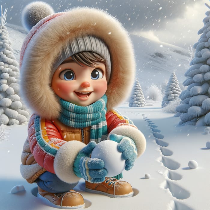 Young Boy 3D Image in Snow - Winter Wonderland Fun