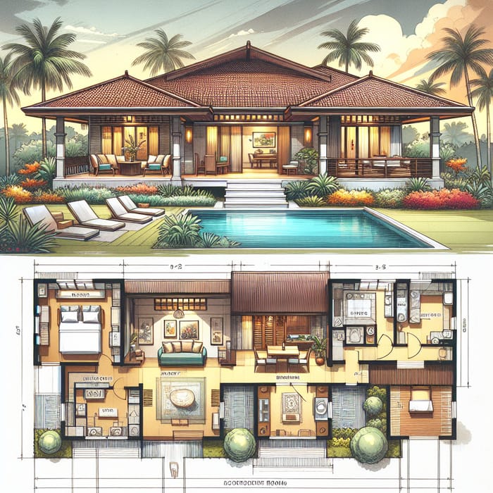 Modern Filipino Single-story Bungalow House with 6 Bedrooms & Pool