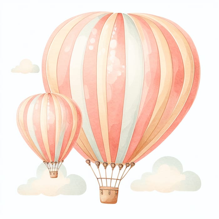Watercolor Pink & Beige Striped Hot Air Balloons