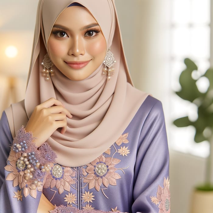 Malay Woman in Hijab Wearing Baju Kurung - Malaysian Traditional Dress
