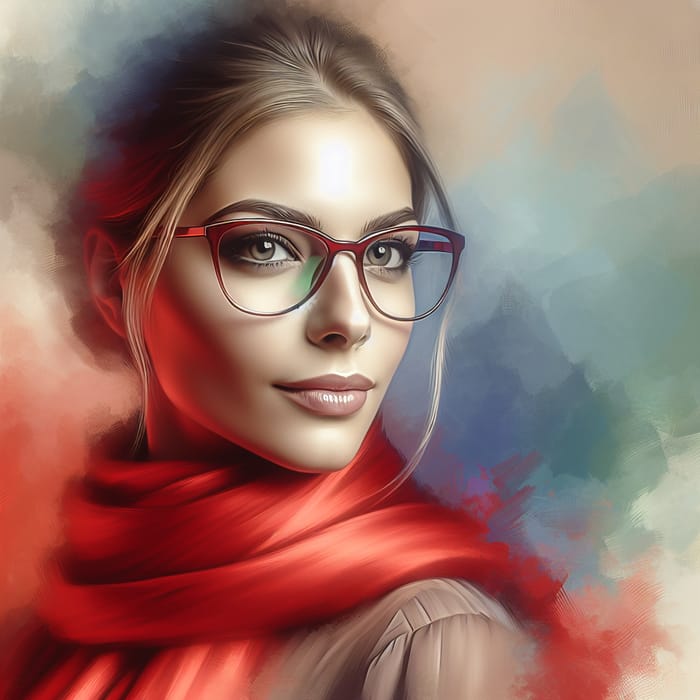 Caucasian Woman Wearing Red Scarf and Glasses | Intellectual Charm