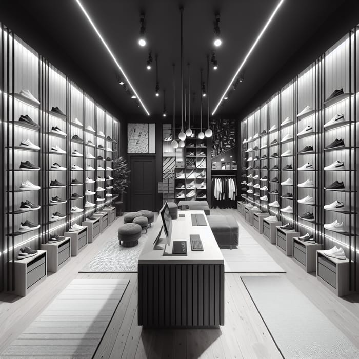 Black and White Sneaker Shop Interior: Modern Design