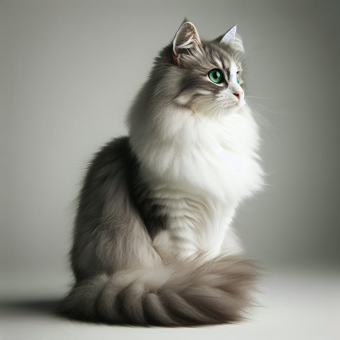 Elegant White and Grey Cat with Stunning Green Eyes