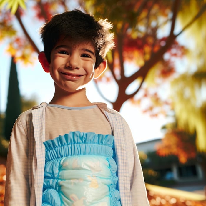 12-Year-Old Boy with Cheerful Look in Playful Outdoor Setting