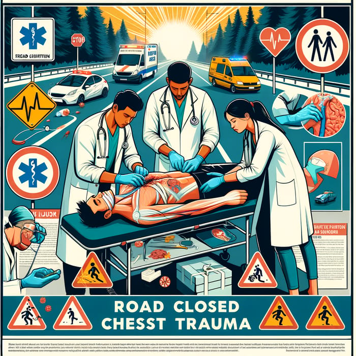 Academic Poster: Road Closed Chest Trauma - Medical Team Illustration