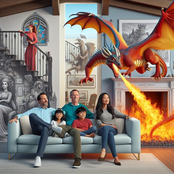 Modern Family Living in a Fantasy House with Dragon Fireplace