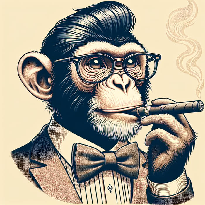 George Burns Inspired Monkey Portrait - Unique Cigar Smoking Art