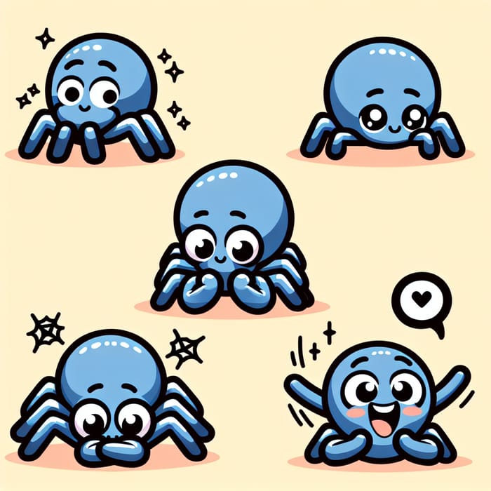 Cute Cartoon Spider in Three Poses - Vector Illustrations