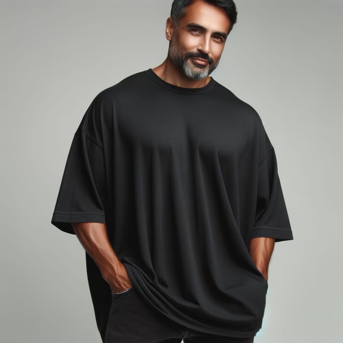 Confident South Asian Man in Oversized Black T-Shirt