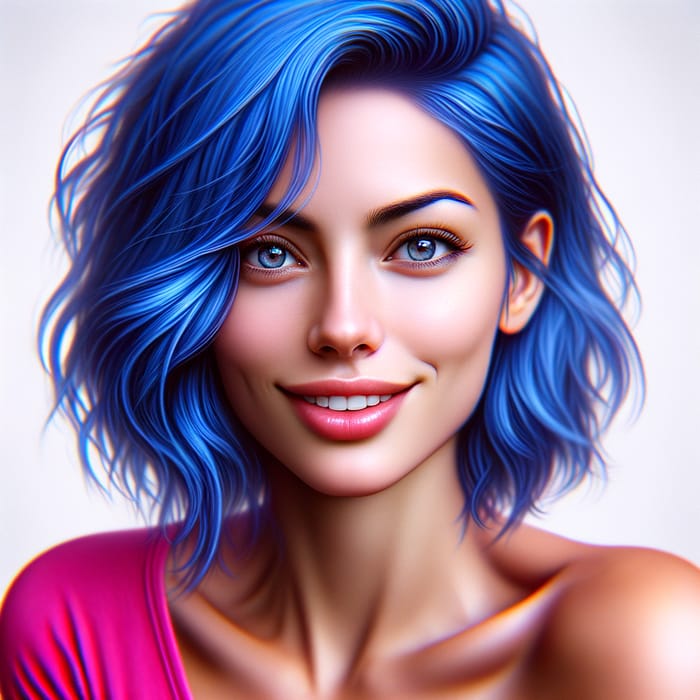 Beautiful Woman with Blue Hair in Pink Top - Maximum Realism