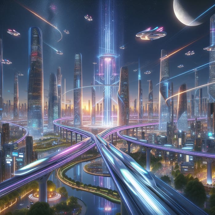 Futuristic Landscapes: Skyscrapers, High-speed Trains & Neon Lights