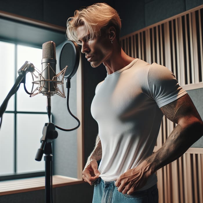 Eminem, Male Rapper Recording in Studio