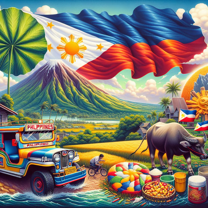 Philippine Culture: Vibrant Scene with Jeepney, Anahaw Leaf & More