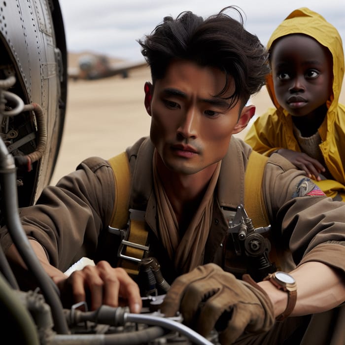 Asian Pilot Fixes Plane in Desert | Boy with Crown & Raincoat
