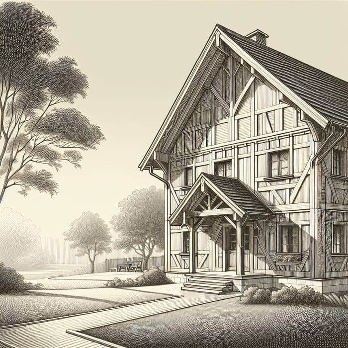 Timber Frame House Visualization | Detailed Depiction & Unique Architectural Design
