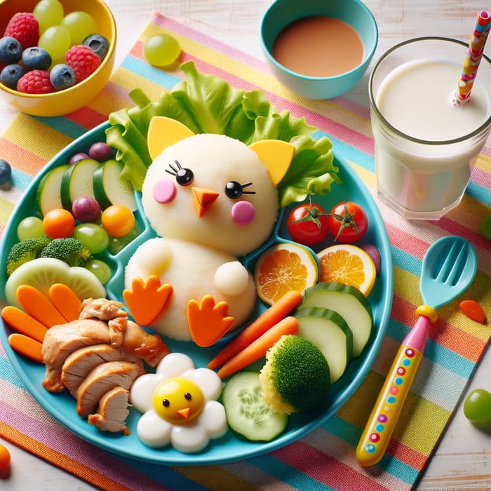 Whimsical Kids Meal: Fun Animal Plate with Nutritious Food