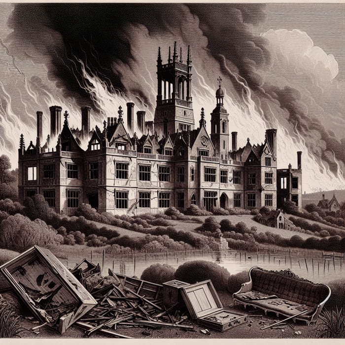 Noble Estate Devastated by Fire Illustration