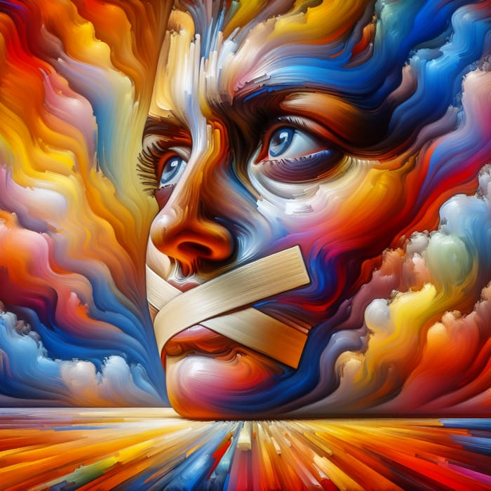 Powerful Censorship Illustration: Expressive Face In Vibrant Painting