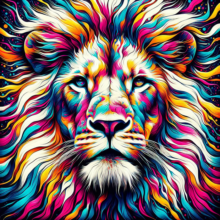 Jackson Pollock Inspired Psychedelic Lion Art | Vibrant Colors
