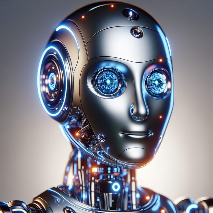 Futuristic AI Robot with Metallic Exterior and Playful Expression