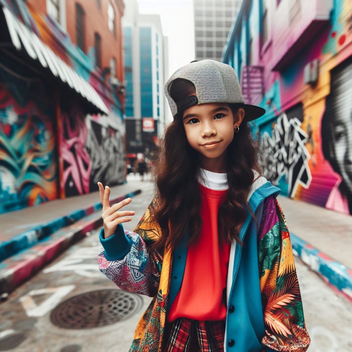 Cool Hispanic Girl in Urban Skatewear | Dynamic Street Art Scene