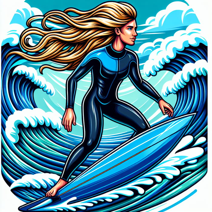 Blond Surfer Riding the Ocean Wave