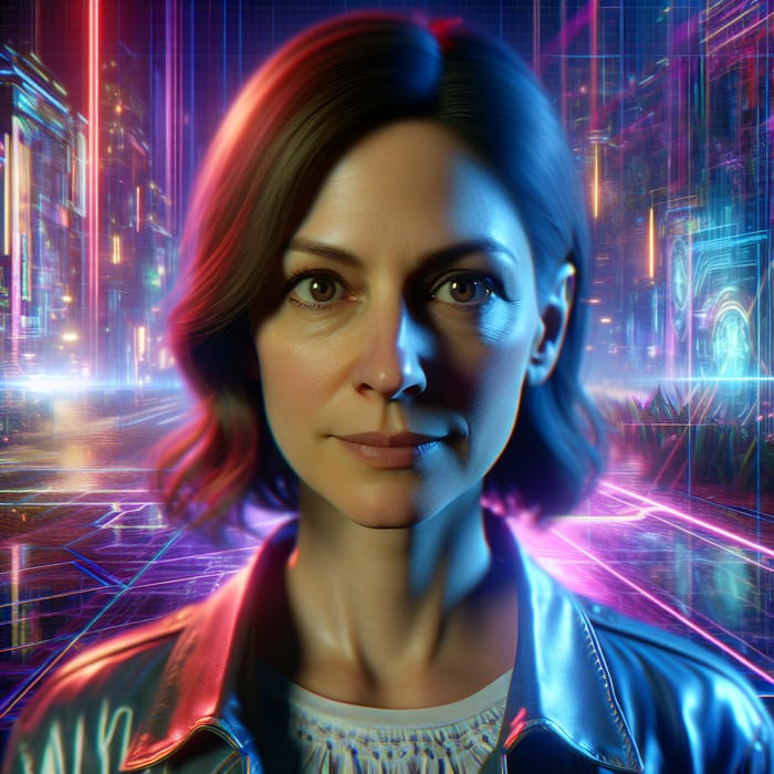 Vibrant Cyberpunk Portrait in Futuristic Digital Landscape