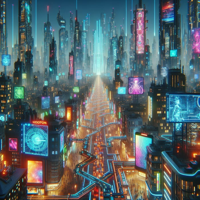 Futuristic Cyberpunk Cityscape: Neon Lights & Advanced Technology